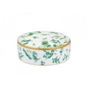 Ginori Oro Di Doccia Green Round Box With Cover - 5"